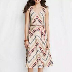 NWT Lands' End Chevron Linen Midi Sundress 10